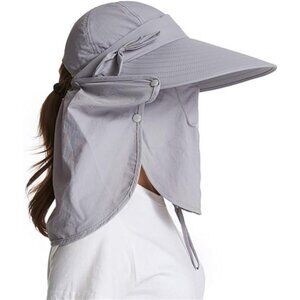 Women Sun Cap Finshing Hats UPF+50 Detachable Face Mask Neck Flap Visor